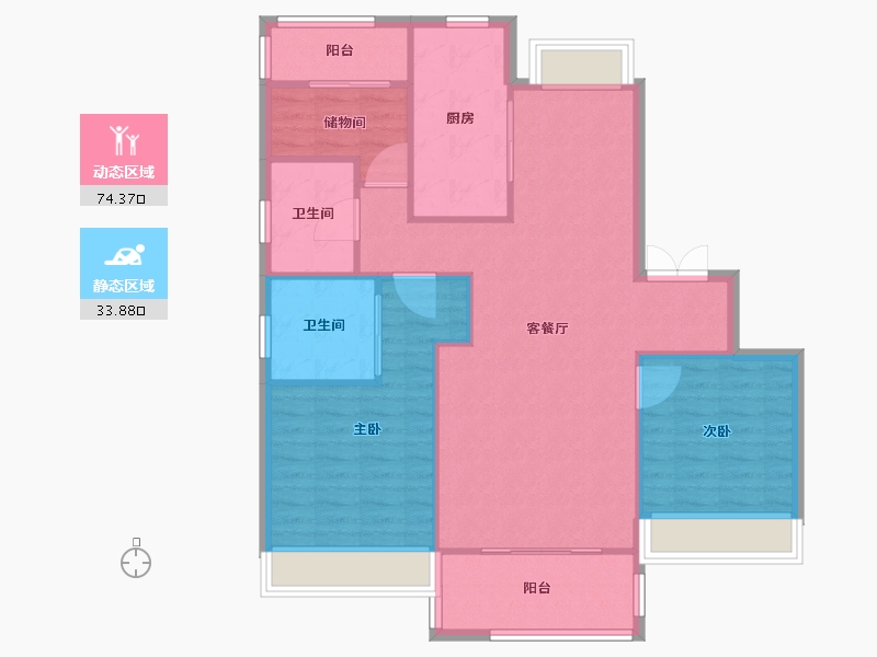 江苏省-南京市-葛洲坝融创紫郡府建面124m²-99.20-户型库-动静分区