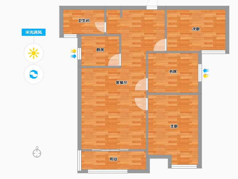 河南省-郑州市-锦雍水之郡5号楼建面110m2-88.00-户型库-采光通风