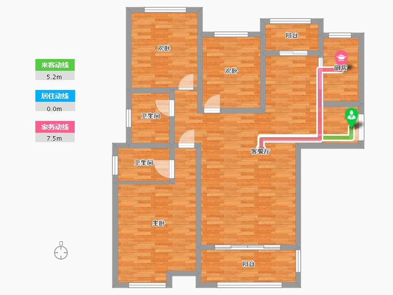 河南省-郑州市-锦雍水之郡3号楼建面133m2-106.41-户型库-动静线