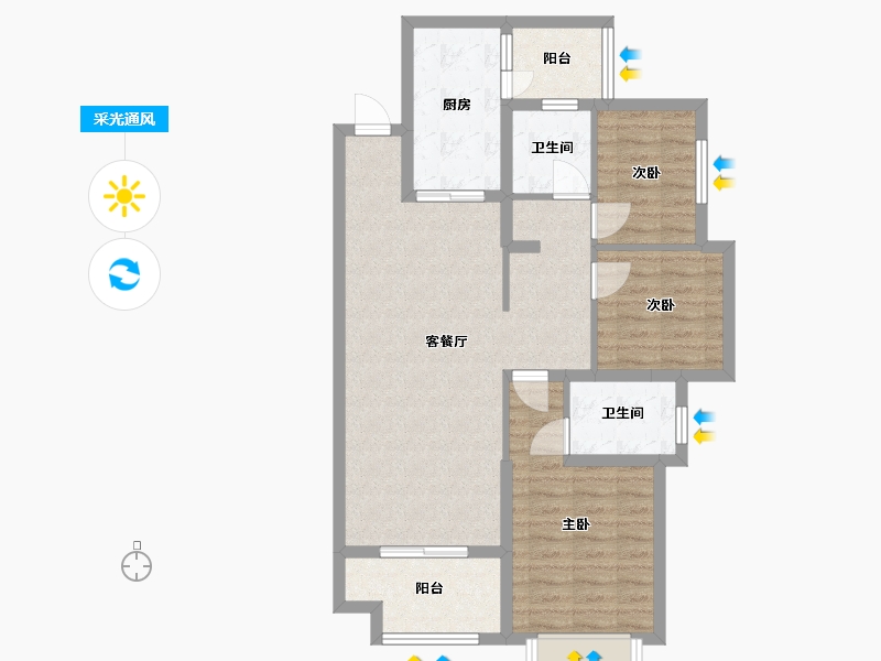 四川省-成都市-恒大天府半岛81,82栋B4、B3建面111m2-85.03-户型库-采光通风