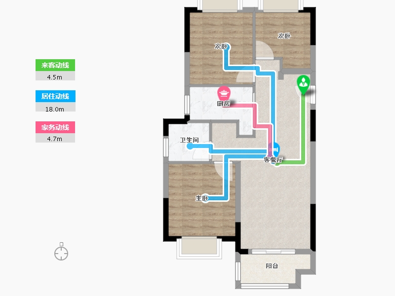 江苏省-南京市-美的建发润锦园建面90m²-72.00-户型库-动静线