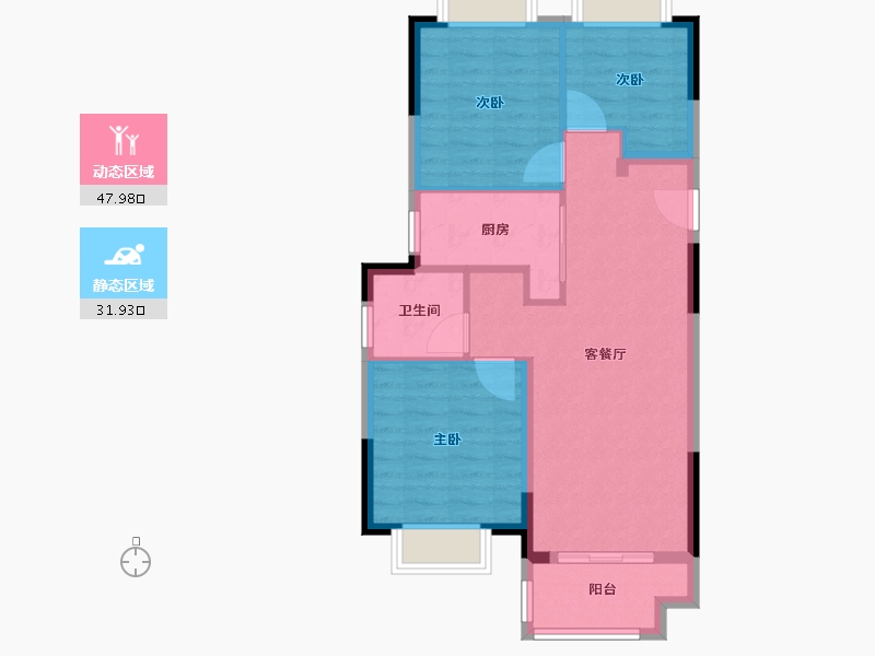 江苏省-南京市-美的建发润锦园建面90m²-72.00-户型库-动静分区