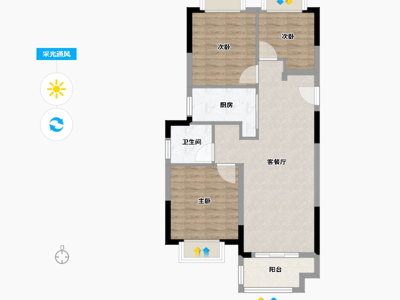 江苏省-南京市-美的建发润锦园建面90m²-72.00-户型库-采光通风