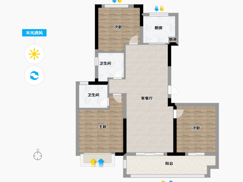 江苏省-南京市-美的建发润锦园建面115m²-92.00-户型库-采光通风