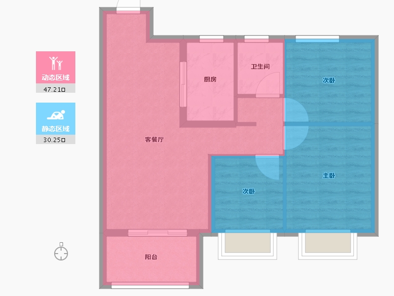 江苏省-南京市-江宁孔雀城紫樾澜庭6幢,5幢,4幢,3幢,2幢建面87m²-69.60-户型库-动静分区