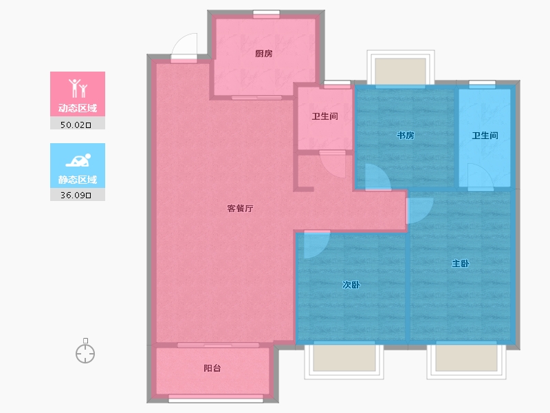 江苏省-南京市-江宁孔雀城紫樾澜庭5幢,4幢,2幢建面98m²-78.40-户型库-动静分区