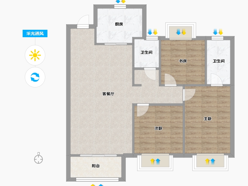 江苏省-南京市-江宁孔雀城紫樾澜庭5幢,4幢,2幢建面98m²-78.40-户型库-采光通风