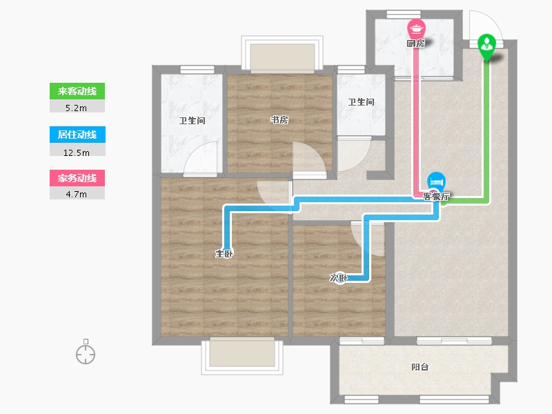 江苏省-南京市-江宁孔雀城紫樾澜庭6幢建面105m²-84.01-户型库-动静线