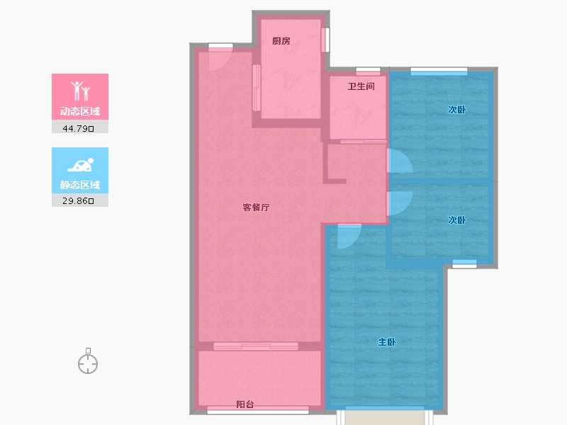 江苏省-南京市-龙湖水晶郦城5幢,7幢,8幢,9幢建面83m²-66.40-户型库-动静分区