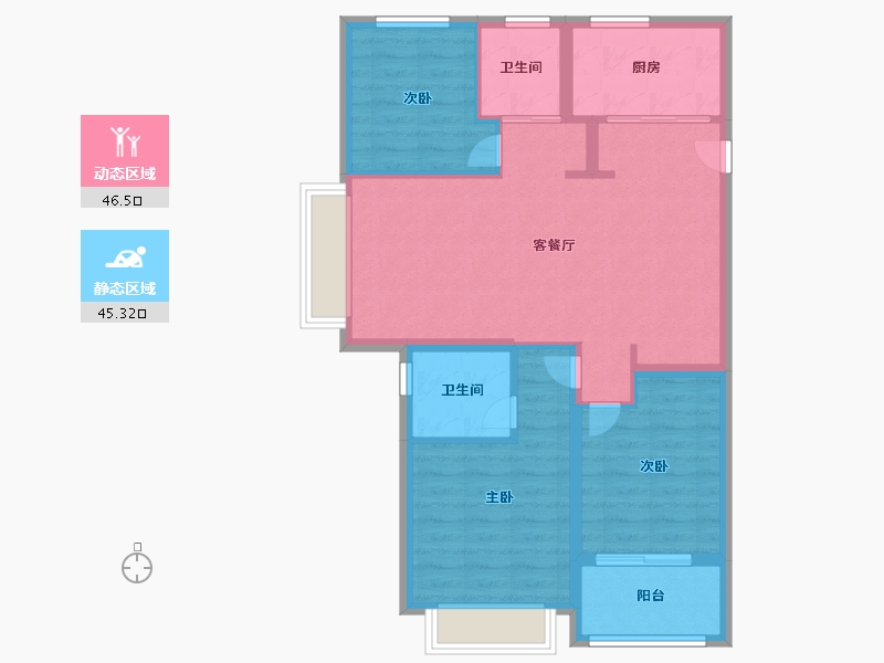 江苏省-南京市-龙湖水晶郦城5幢,7幢,8幢,9幢建面103m²-82.40-户型库-动静分区