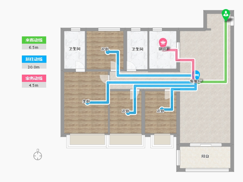 江苏省-南京市-龙湖水晶郦城8幢建面125m²-100.00-户型库-动静线