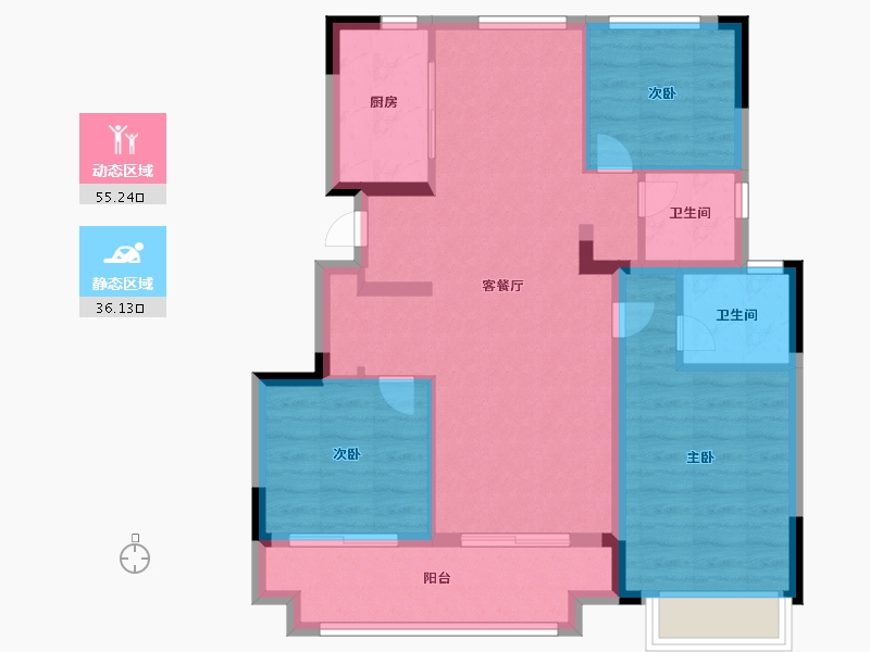 江苏省-南京市-时光泊月建面102m²-81.59-户型库-动静分区