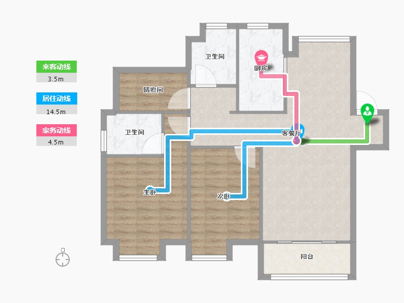 江苏省-南京市-创维宏悦府2幢建面111m²-88.80-户型库-动静线