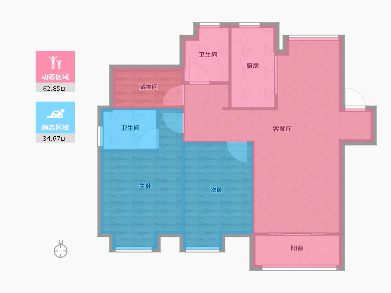 江苏省-南京市-创维宏悦府2幢建面111m²-88.80-户型库-动静分区