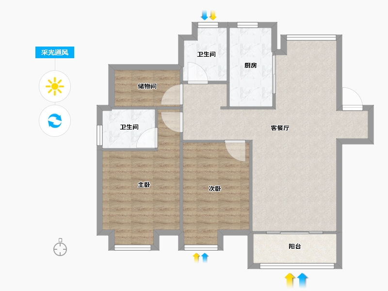 江苏省-南京市-创维宏悦府2幢建面111m²-88.80-户型库-采光通风