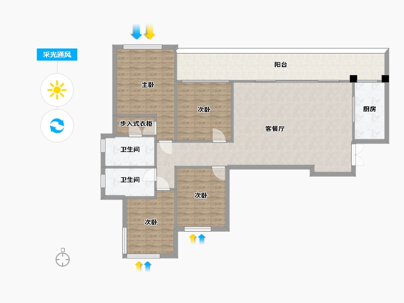 四川省-成都市-德商御府天骄6号楼7号楼8号楼9号楼D1户型建面139m2-128.44-户型库-采光通风