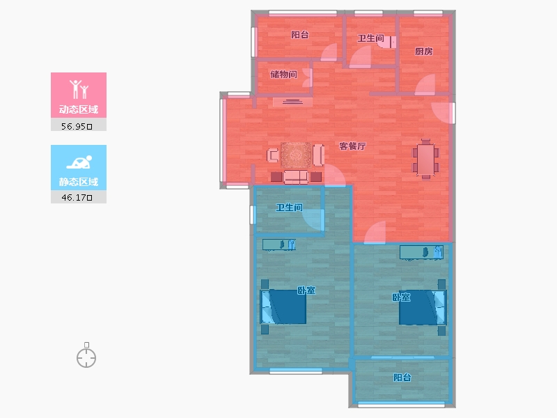 江苏省-南京市-荣鼎幸福城03幢,11号楼,14幢E118m²-94.44-户型库-动静分区