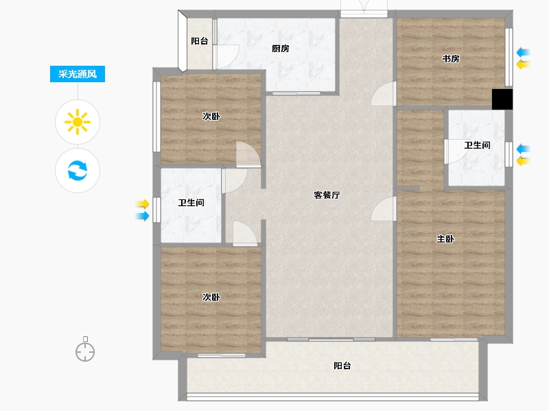 四川省-成都市-德商御府天骄9号楼D2户型建面143m2-120.40-户型库-采光通风