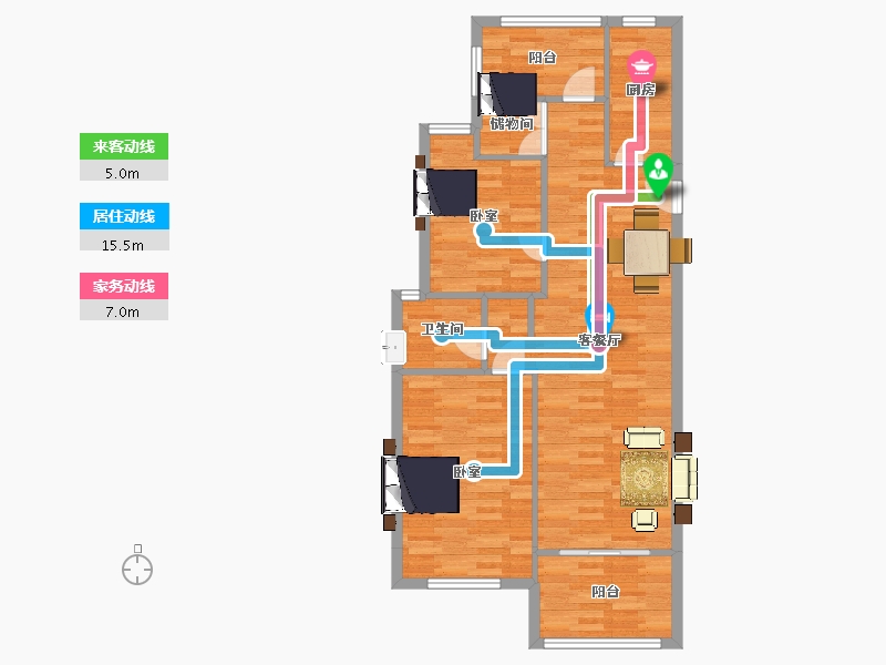 江苏省-南京市-荣鼎幸福城100m²-79.99-户型库-动静线