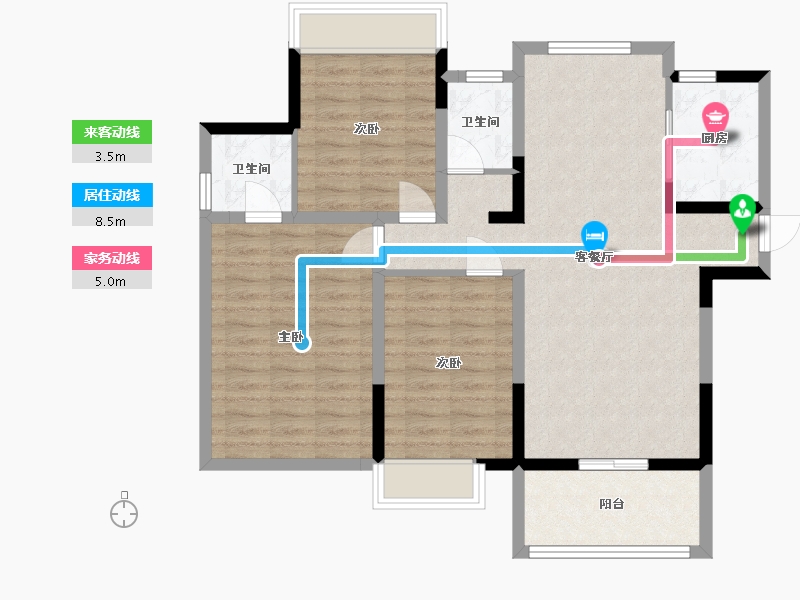 江苏省-南京市-荣盛鹭岛荣府A2户型115m²-92.16-户型库-动静线