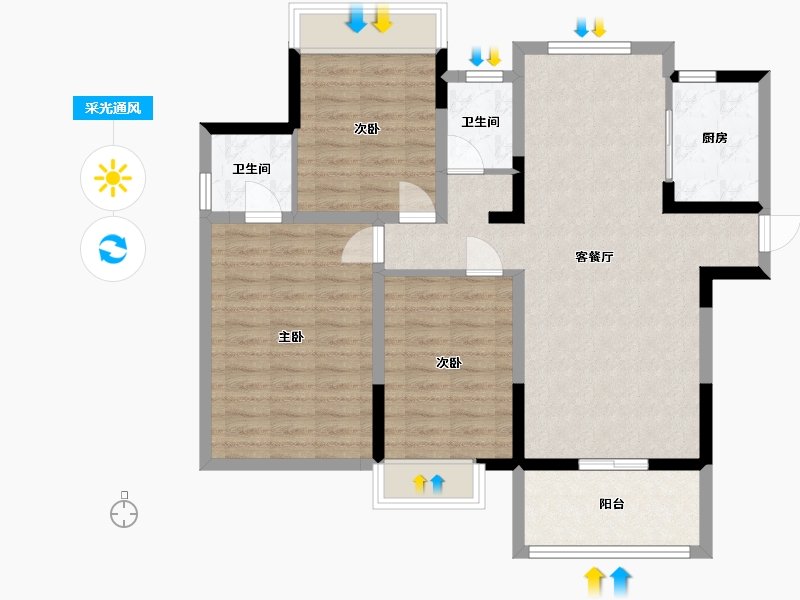 江苏省-南京市-荣盛鹭岛荣府A2户型115m²-92.16-户型库-采光通风