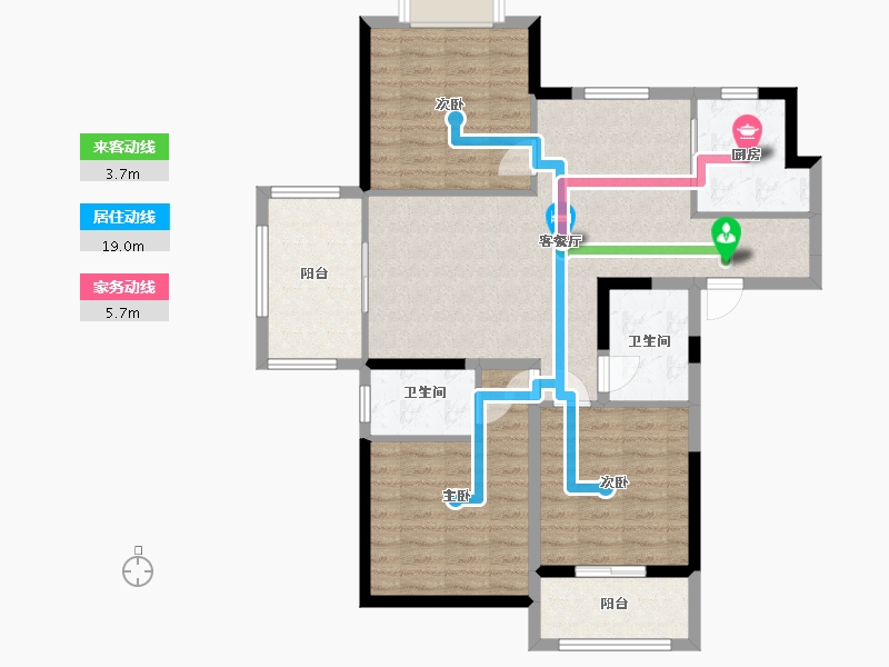 江苏省-南京市-荣盛鹭岛荣府A1户型户型118m²-94.93-户型库-动静线