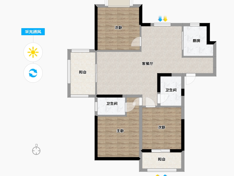 江苏省-南京市-荣盛鹭岛荣府A1户型户型118m²-94.93-户型库-采光通风