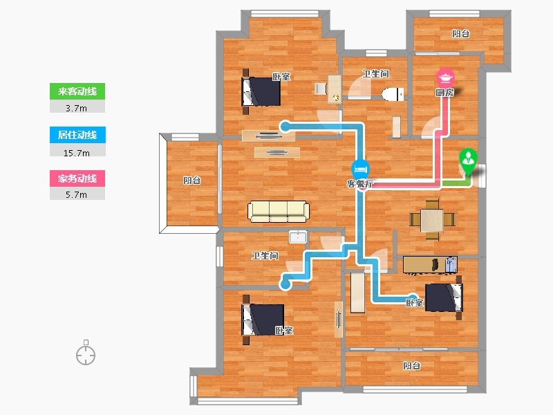 江苏省-南京市-荣盛鹭岛荣府A3户型132m²-105.59-户型库-动静线