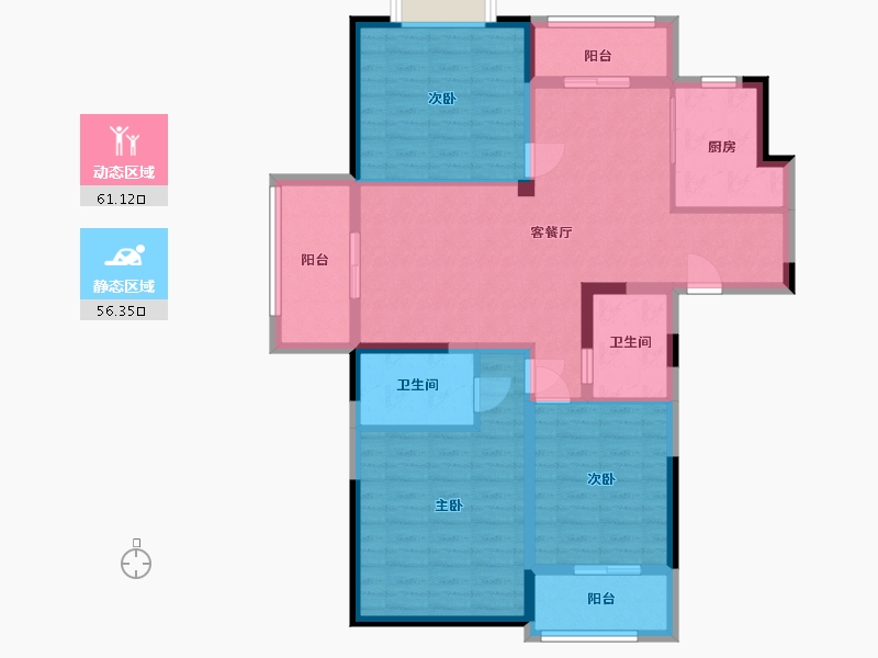 江苏省-南京市-荣盛鹭岛荣府A2户型户型131m²-104.96-户型库-动静分区