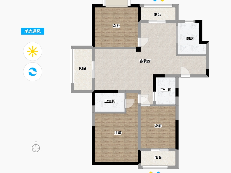 江苏省-南京市-荣盛鹭岛荣府A2户型户型131m²-104.96-户型库-采光通风