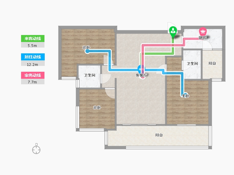 四川省-成都市-德商御府天骄6号楼7号楼8号楼C1户型建面107m2-96.58-户型库-动静线