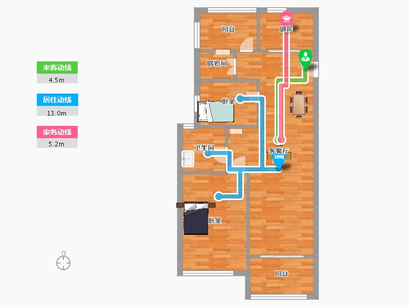 江苏省-南京市-荣鼎幸福城03幢,11号楼,14幢A86m²-68.79-户型库-动静线