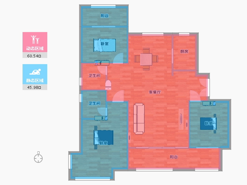 江苏省-南京市-荣盛昱龙府龙池御府D3户型122m²-97.38-户型库-动静分区