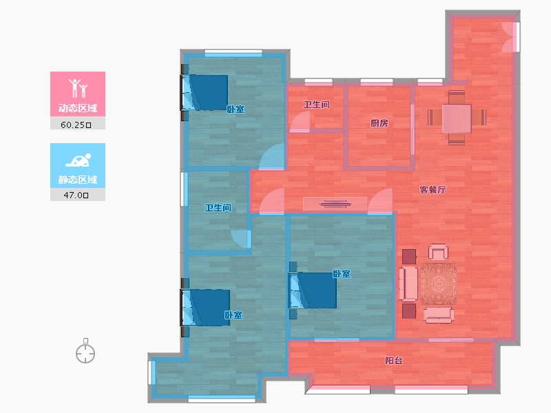 江苏省-南京市-荣盛昱龙府龙池御府E1户型122m²-97.89-户型库-动静分区