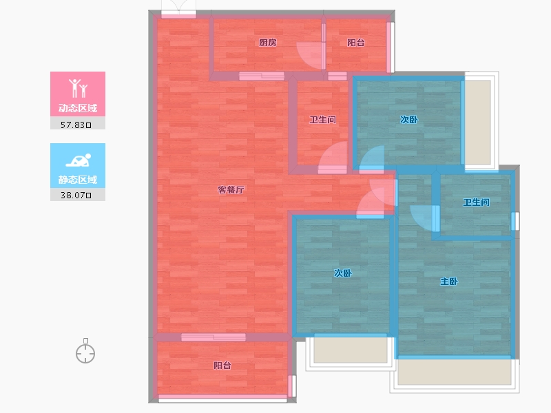 四川省-成都市-远大中央公园建面109m2-84.64-户型库-动静分区