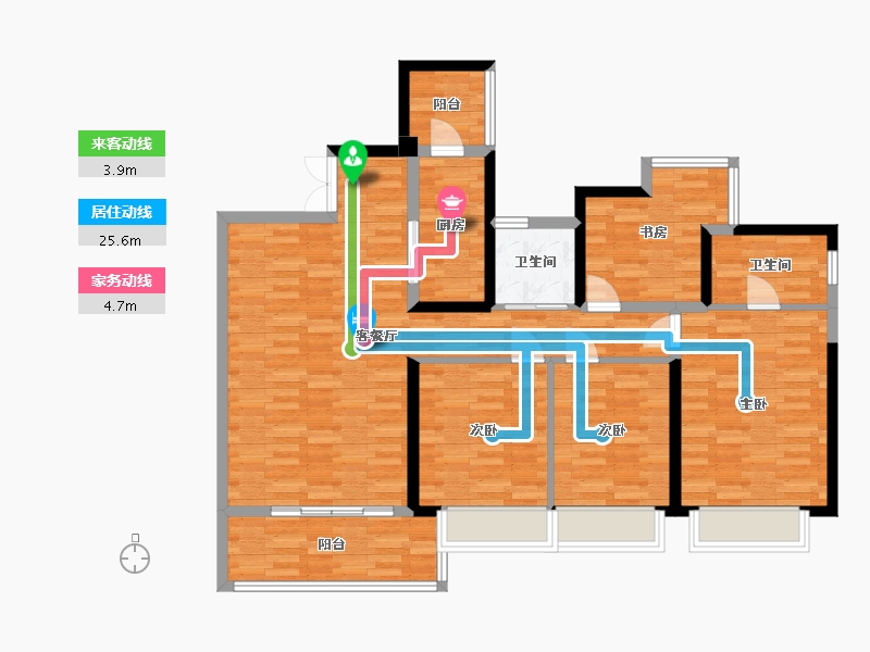 四川省-成都市-远大中央公园B2户型建面136m2-110.83-户型库-动静线