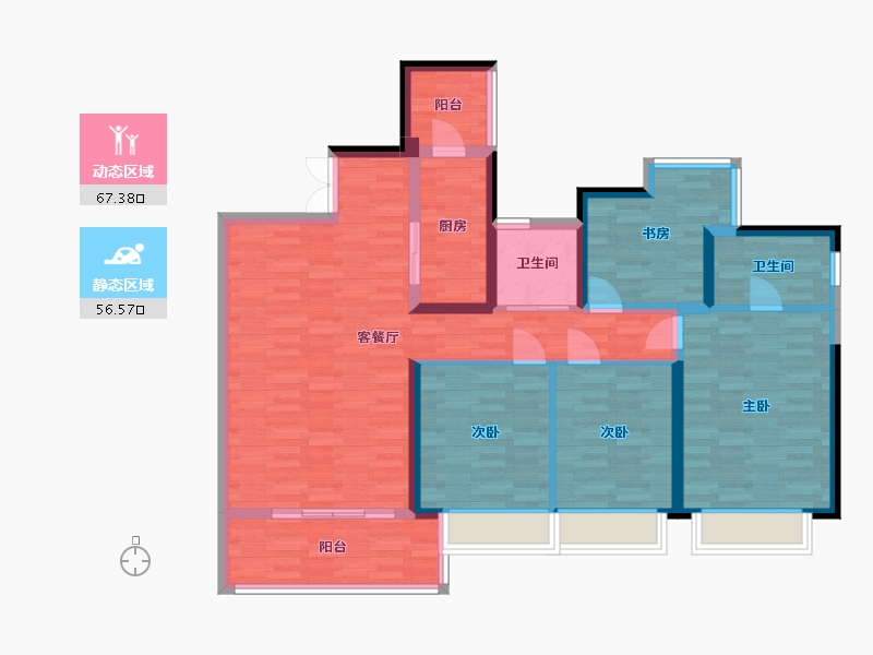 四川省-成都市-远大中央公园B2户型建面136m2-110.83-户型库-动静分区