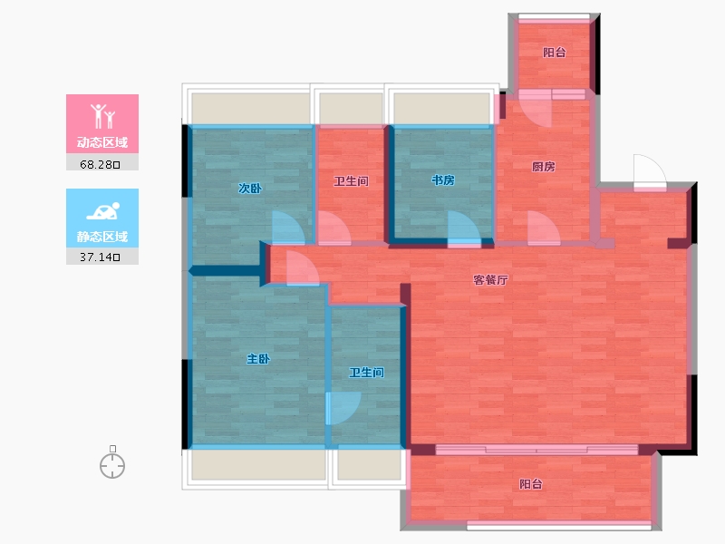 四川省-成都市-诚园建面125m2-94.71-户型库-动静分区