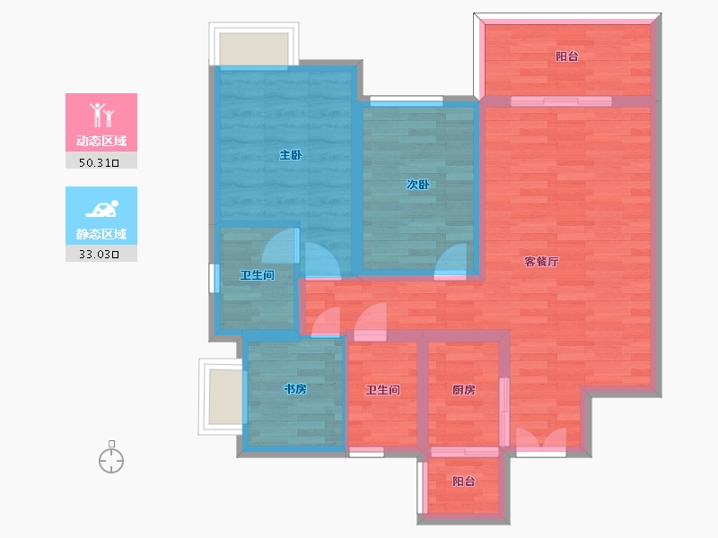 四川省-成都市-城投置地楠1,2号楼建面99m2-73.35-户型库-动静分区