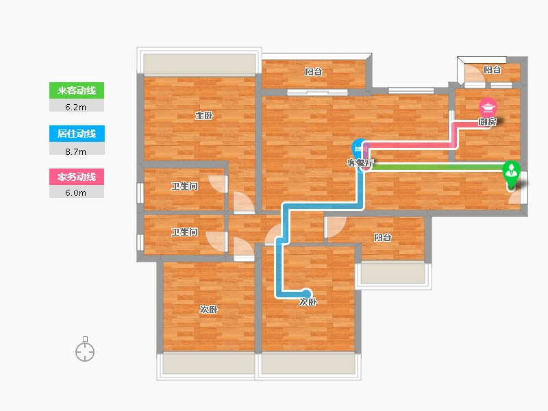 四川省-成都市-三里花城A1户型10号楼建面132m2-105.34-户型库-动静线