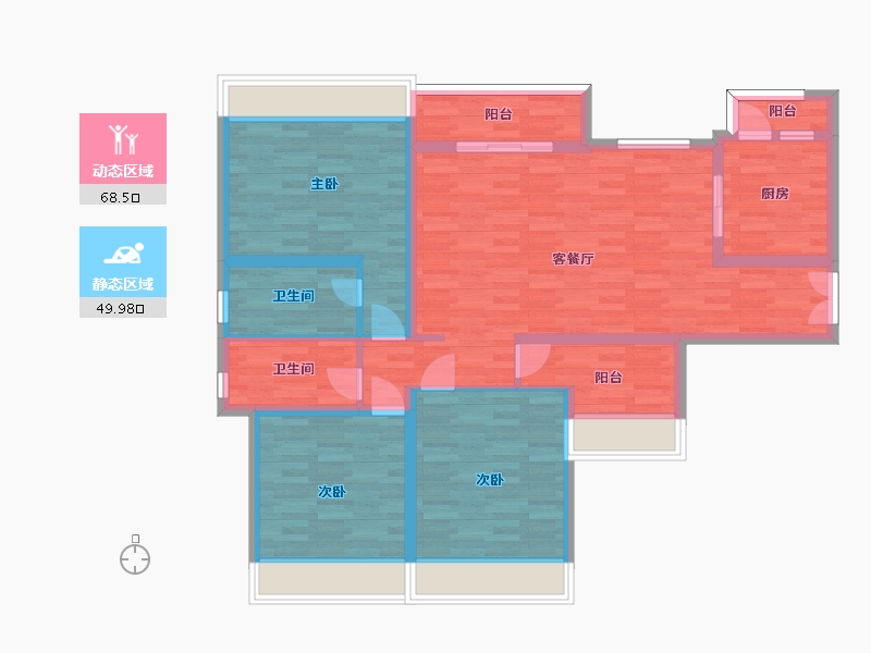 四川省-成都市-三里花城A1户型10号楼建面132m2-105.34-户型库-动静分区