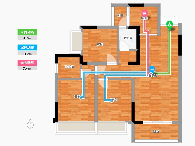 四川省-成都市-万景蓉元1号楼建面98m2-75.29-户型库-动静线