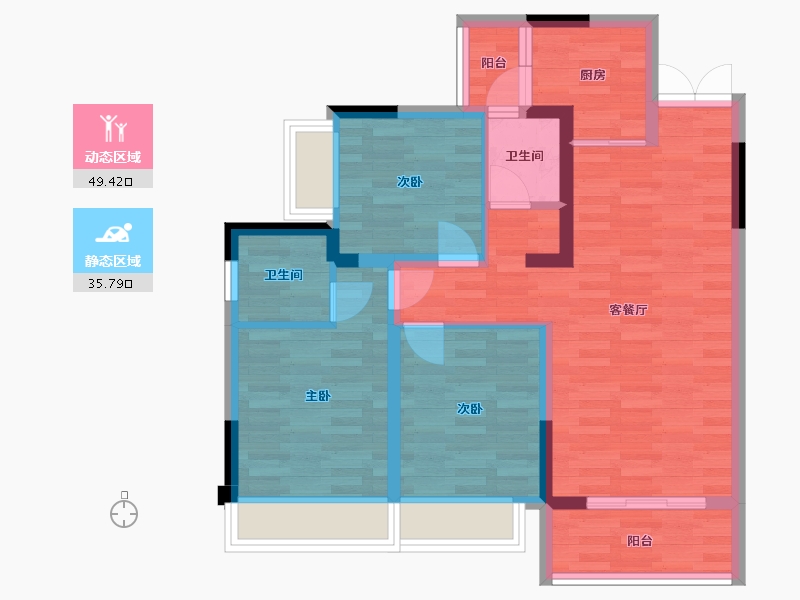 四川省-成都市-万景蓉元1号楼建面98m2-75.29-户型库-动静分区