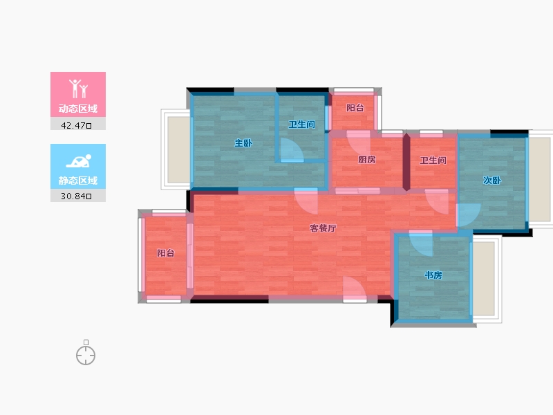 四川省-成都市-西双楠漫里1号楼,2号楼建面87m2-64.46-户型库-动静分区