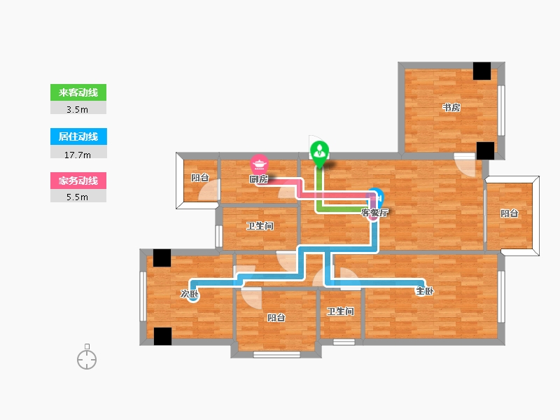 四川省-成都市-西双楠漫里1号楼,2号楼建面115m2-90.73-户型库-动静线