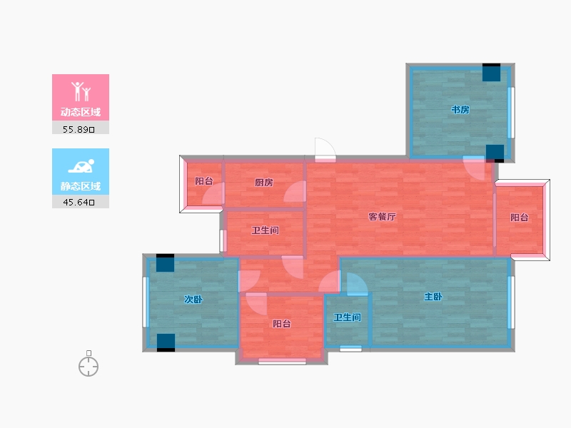 四川省-成都市-西双楠漫里1号楼,2号楼建面115m2-90.73-户型库-动静分区