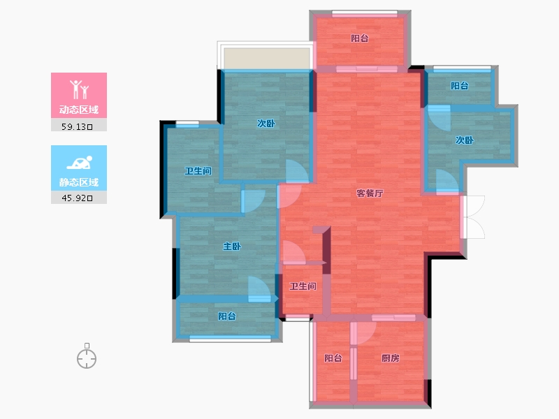 四川省-成都市-香楠国际1号楼建面114m2-92.75-户型库-动静分区