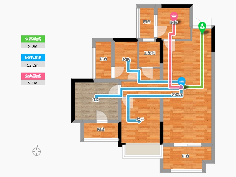 四川省-成都市-香楠国际3号楼建面92m2-73.29-户型库-动静线