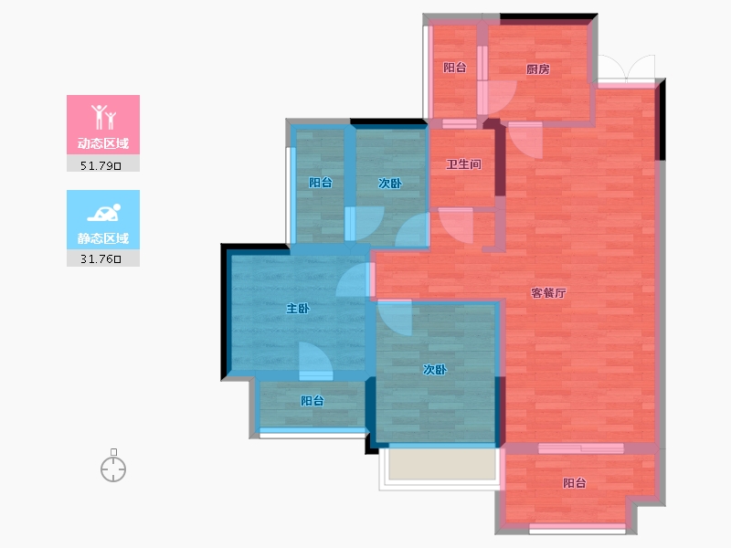 四川省-成都市-香楠国际3号楼建面92m2-73.29-户型库-动静分区