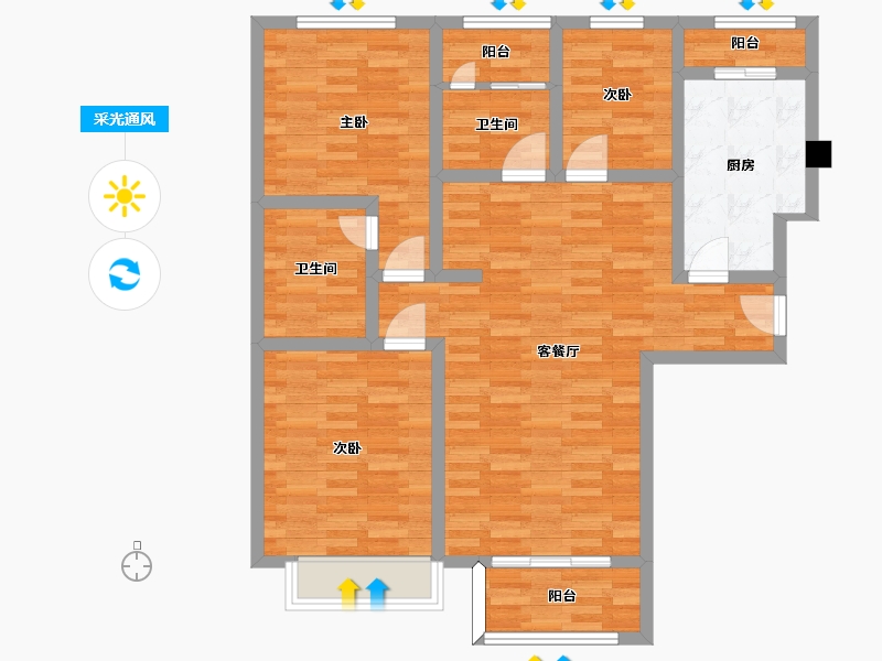 四川省-成都市-橡树华庭建面120m2-96.00-户型库-采光通风